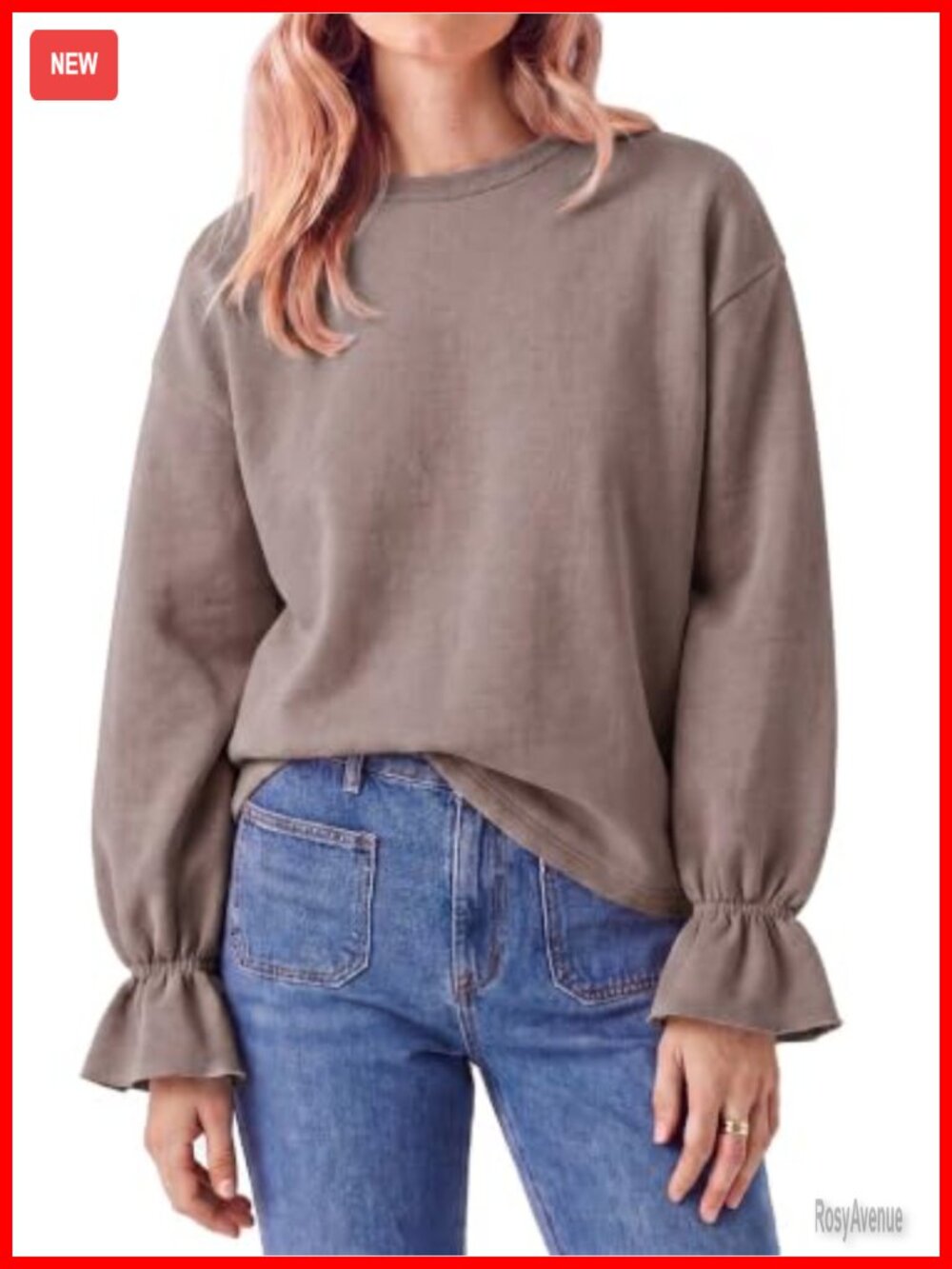 Tankaneo Womens Oversized Fleece Sweatshirt Ruffle Sleeve Pullover